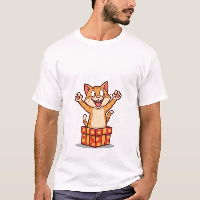 Funny Surprised Cat Jumping Out of Gift Box✨🎁 T-Shirt (Vorderseite)