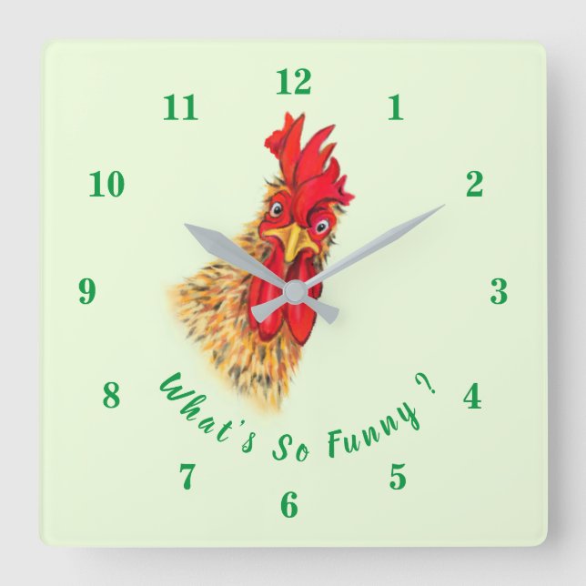 Funny Surprised Curious Rooster - Custom Text Quadratische Wanduhr (Vorderseite)