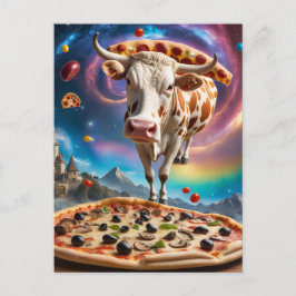 Funny Surreal Pizza Kuh farbenfrohe Collage Postkarte
