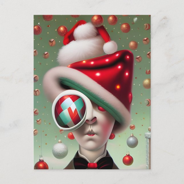 Funny Surreal Weihnachtsmannmütze Character Postca Postkarte (Vorderseite)