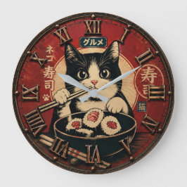 Funny Sushi Cat Japanese Ramen Kitchen Große Wanduhr