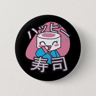 Funny Sushi Master Cartoon Design Button
