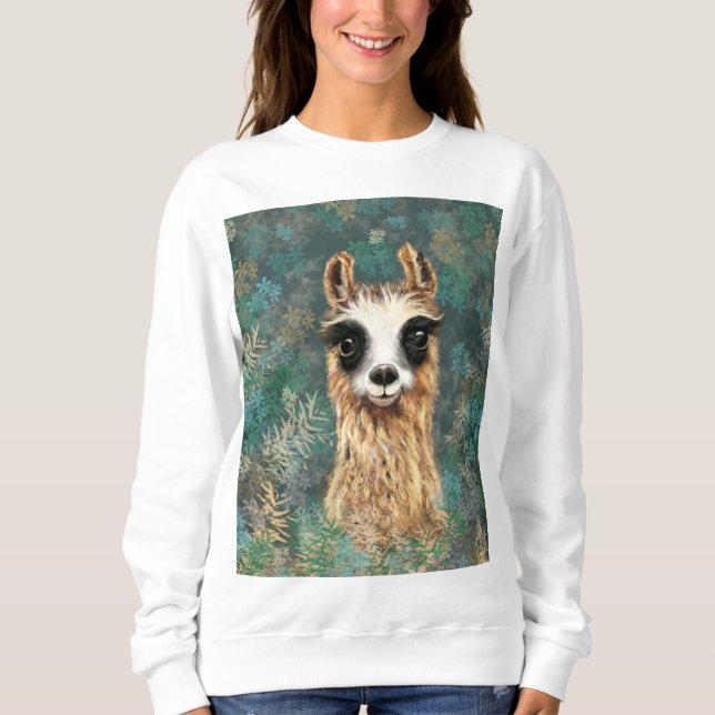 Funny Sweatshirt mit Curious Llama (Vorderseite)