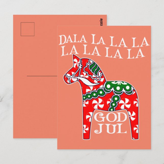 Funny Swedish Christmas God Jul Dala Horse Dalahos Postkarte (Vorne/Hinten)