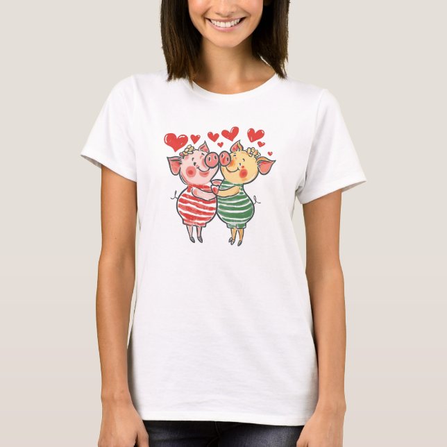 Funny Sweet Chic Niedliche, farbenfrohe Schweine T-Shirt (Vorderseite)