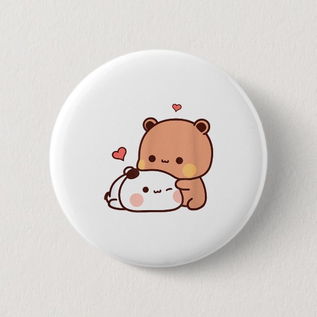 Funny Sweet Kawaii Kp Bear Panda Hugging Couple Lo Button (Vorderseite)