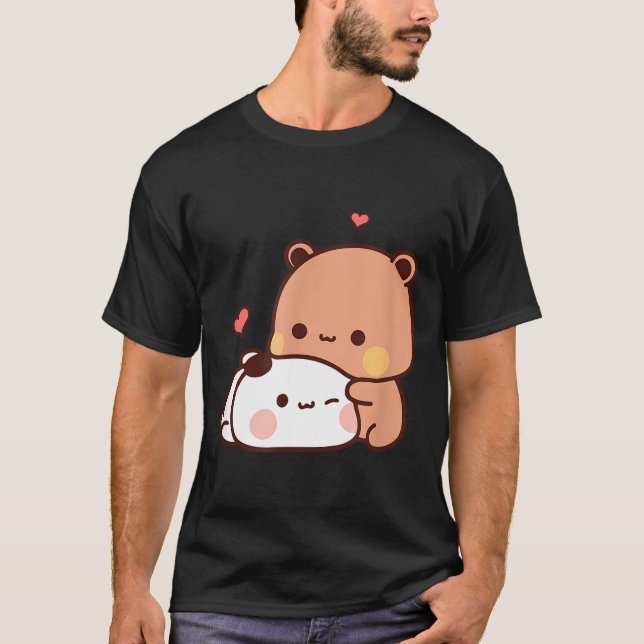 Funny Sweet Kawaii Kp Bear Panda Hugging Couple Lo T-Shirt (Vorderseite)