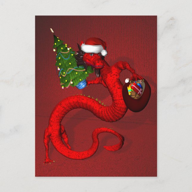 Funny Sweet Red Santa Dragon Feiertagspostkarte (Vorderseite)