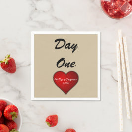 Funny Sweet Wedding Red Heart with Names/Year Serviette