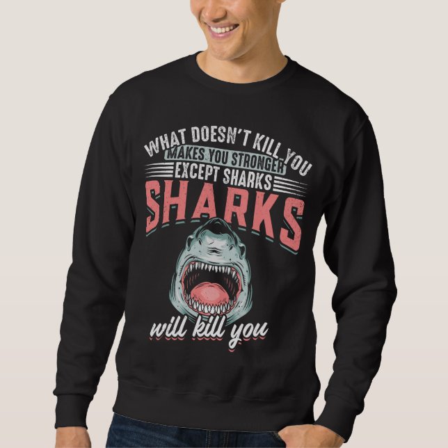 Funny Swimmer Spaß Shark Joke Sweatshirt (Vorderseite)