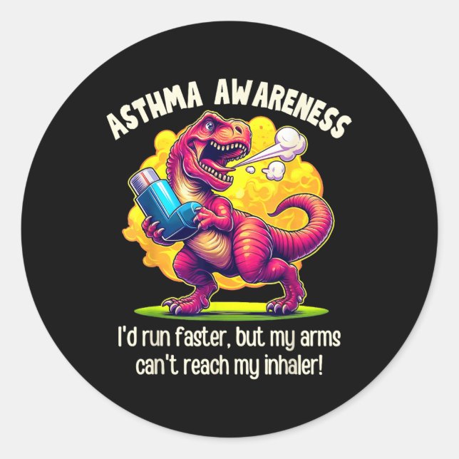 Funny T-rex Asthma Bewusstsein Runder Aufkleber (Vorderseite)
