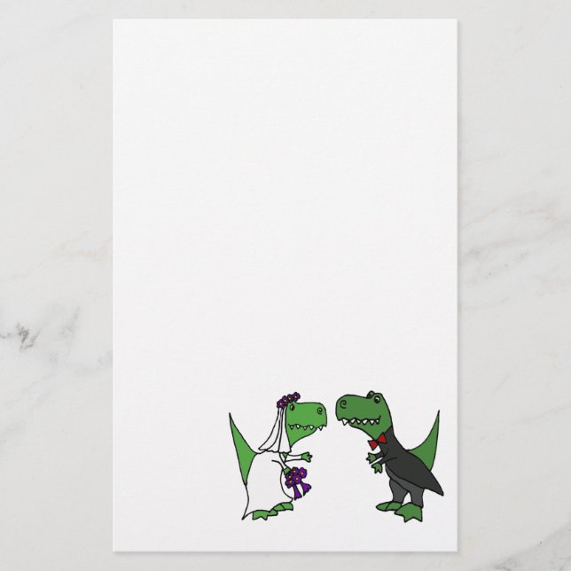 Funny T-rex Dinosaur Bride und Groom Wedding Art Briefpapier (Vorderseite)