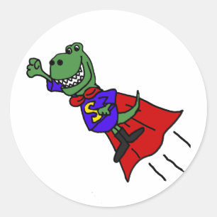 Funny T-rex Dinosaur Flying Superhero Runder Aufkleber