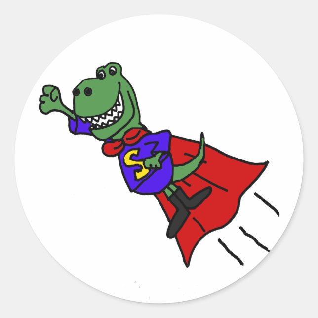 Funny T-rex Dinosaur Flying Superhero Runder Aufkleber (Vorderseite)