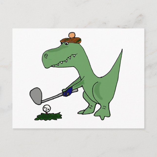 Funny T-Rex Dinosaur Golf spielen Postkarte (Vorderseite)