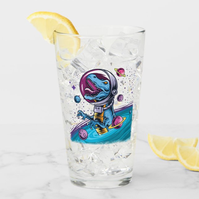 Funny T-Rex Dinosaur im Weltraum Glas (Vorderseite Ice)