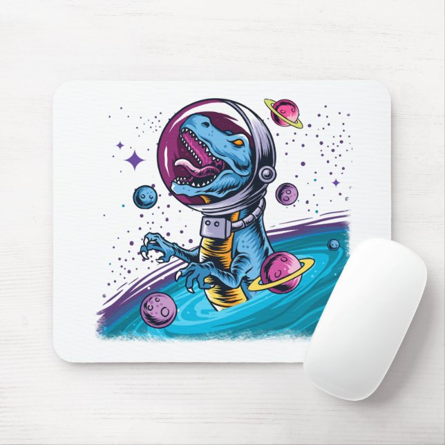 Funny T-Rex Dinosaur im Weltraum Mousepad (Mit Mouse)