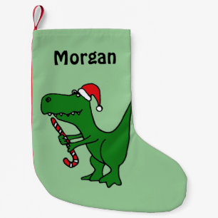Funny T-Rex Dinosaur in Weihnachtsmannmütze Strum Kleiner Weihnachtsstrumpf