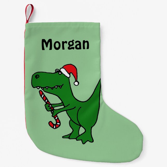 Funny T-Rex Dinosaur in Weihnachtsmannmütze Strump Kleiner Weihnachtsstrumpf (Vorderseite)