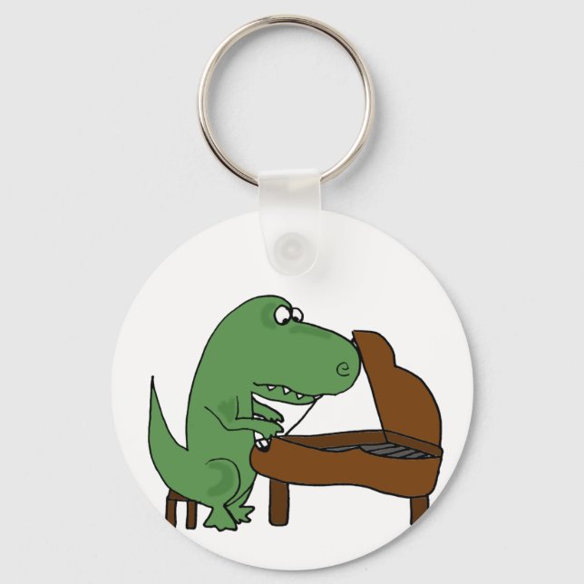 Funny T-Rex Dinosaur Klavier spielen Schlüsselanhänger (Vorderseite)