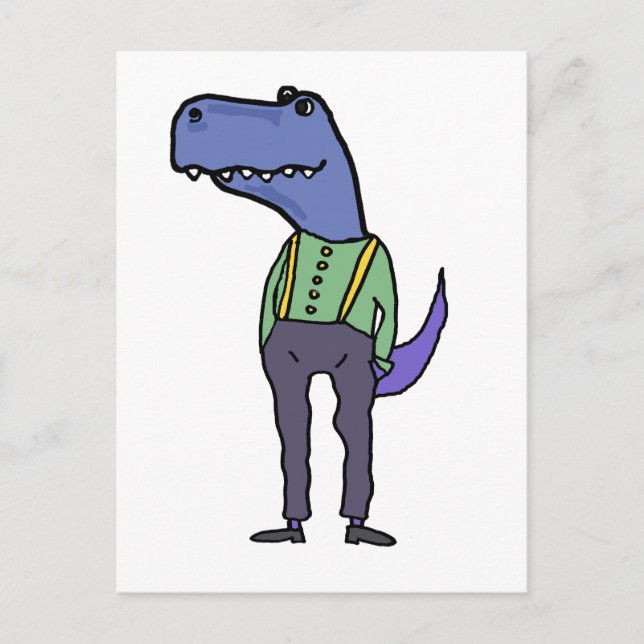 Funny T-rex Dinosaur mit Suspendern Postkarte (Vorderseite)