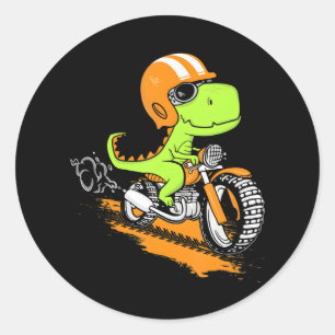 Funny T-Rex Dinosaur Reiten Motorrad Dino Biker Runder Aufkleber