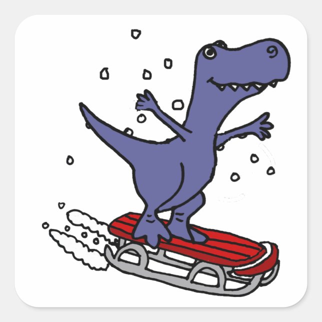 Funny T-rex Dinosaur Rodelbahn Cartoon Quadratischer Aufkleber (Vorderseite)