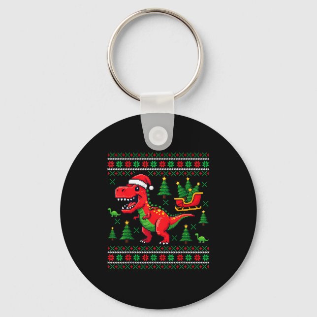 Funny T-rex Dinosaur Ugly Christmas Pajama Xmas  Schlüsselanhänger (Vorderseite)