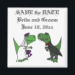 Funny T-rex Dinosaurier Bride und Groom Wedding Ar Magnet<br><div class="desc">Wunderschöne lustige grün T-rex Dinosaurier Braut und Bräutigam Hochzeitsfest Cartoon. Kann auch benutzerdefinierten Text hinzufügen und die Hintergrundfarbe bei der Bestellung ändern.</div>
