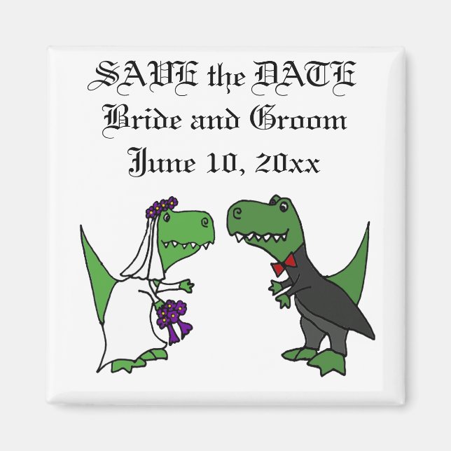 Funny T-rex Dinosaurier Bride und Groom Wedding Ar Magnet (Vorne)