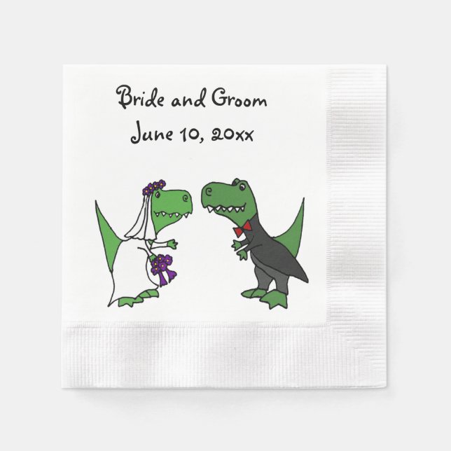 Funny T-rex Dinosaurier Bride und Groom Wedding Ar Serviette (Vorderseite)