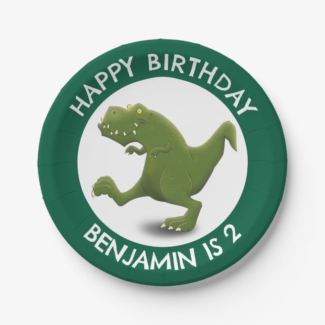 Funny t rex Dinosaurier Cartoon personalisiert Pappteller (Vorderseite)