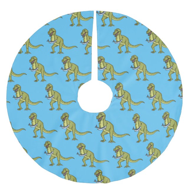 Funny T rex dinosaurier Illustration Polyester Weihnachtsbaumdecke (Vorderseite)