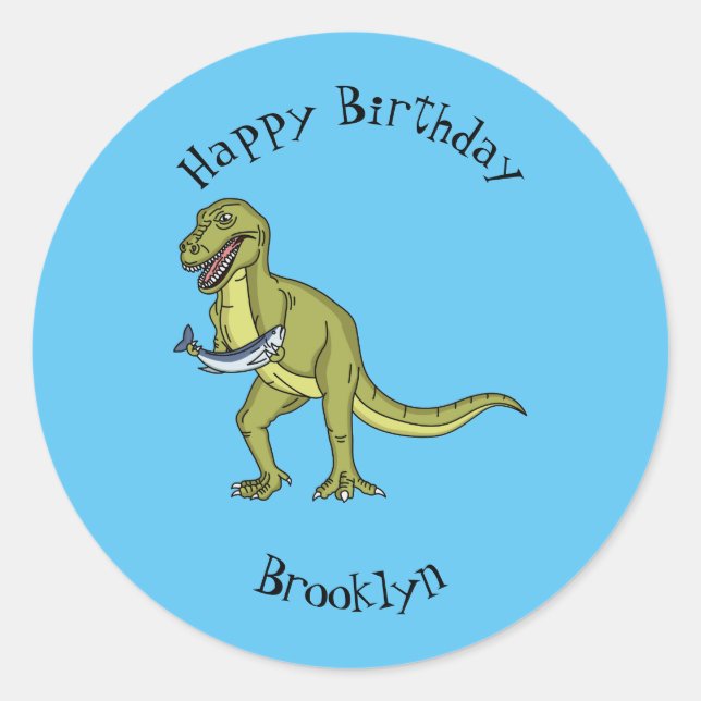 Funny T rex dinosaurier Illustration Runder Aufkleber (Vorderseite)