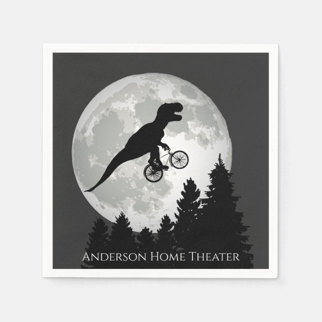 Funny T-Rex Fliegen auf dem Fahrrad und Vollmond Serviette (Vorderseite)