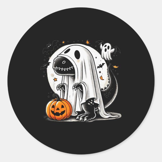 Funny T-rex Ghost Dinosaur Halloween Costume Tyran Runder Aufkleber (Vorderseite)