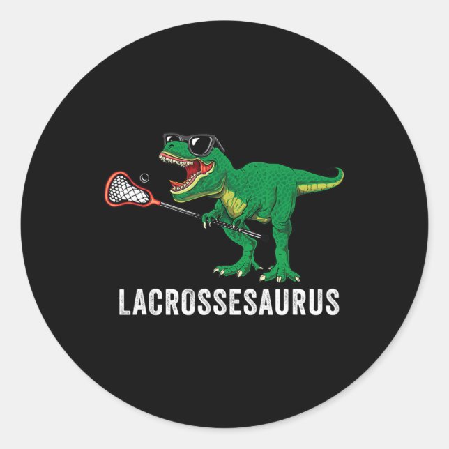 Funny T Rex Lacrosse Dinosaur Lax Boys Lacrosse Te Runder Aufkleber (Vorderseite)