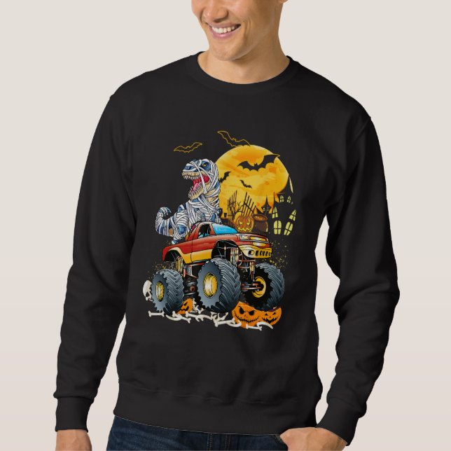 Funny T Rex Saurus Riding Monster Truck Happy Hall Sweatshirt (Vorderseite)
