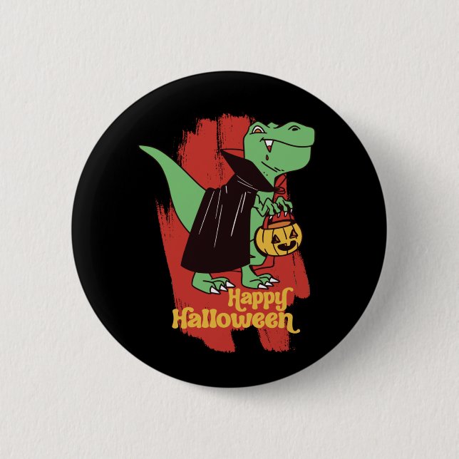 Funny T Rex Vampire Trick oder Treat Happy Hallowe Button (Vorderseite)