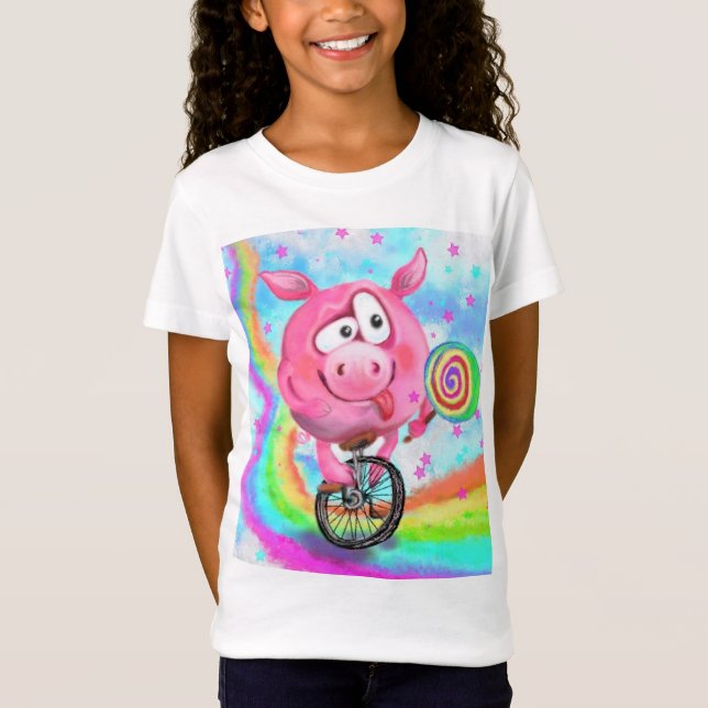 Funny T - Shirt Circus Acrobat Pig mit Lollipop (Vorderseite)