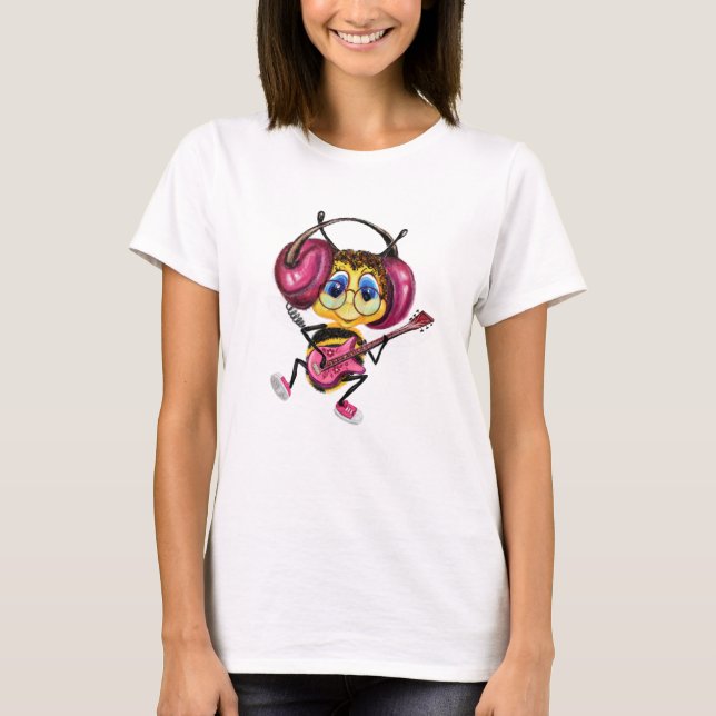 Funny T - Shirt mit Bee Guitar Player (Vorderseite)