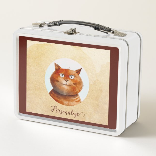 Funny Tabby Cat Feline Personalisiert Metall Brotdose (Vorderseite)