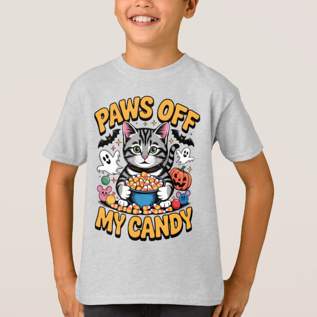 Funny Tabby Cat Halloween, Paws of my Candy T-Shirt (Vorderseite)