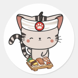 Funny Tabby Cat ist ein Sushi-Koch Runder Aufkleber
