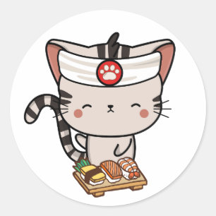 Funny Tabby Cat ist ein Sushi-Koch Runder Aufkleber