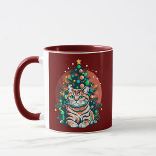 Funny Tabby Cat Merry Xmas Pajamas Chritsmas Tree Tasse