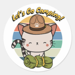 Funny Tabby Cat will Camping zu gehen Runder Aufkleber
