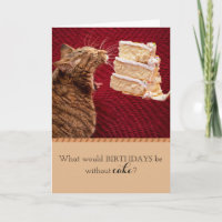 Funny Tabby Katze isst große Stücke Kuchen Geburts