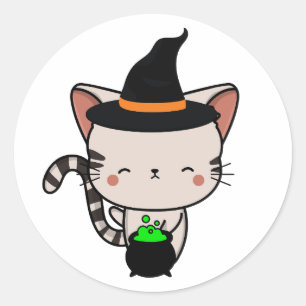 Funny Tabby Katze ist eine Hexe Runder Aufkleber