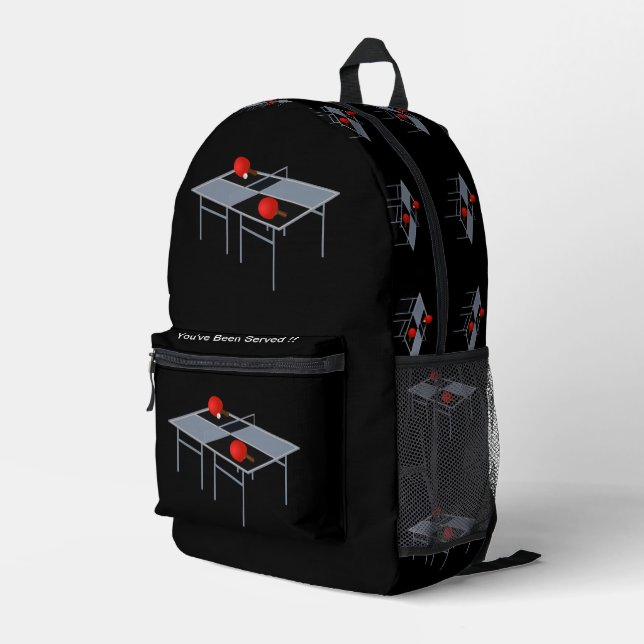 Funny Table Tennis serviert, Full Print Ruckpack Bedruckter Rucksack (Rückseitige Ecke Rechts)